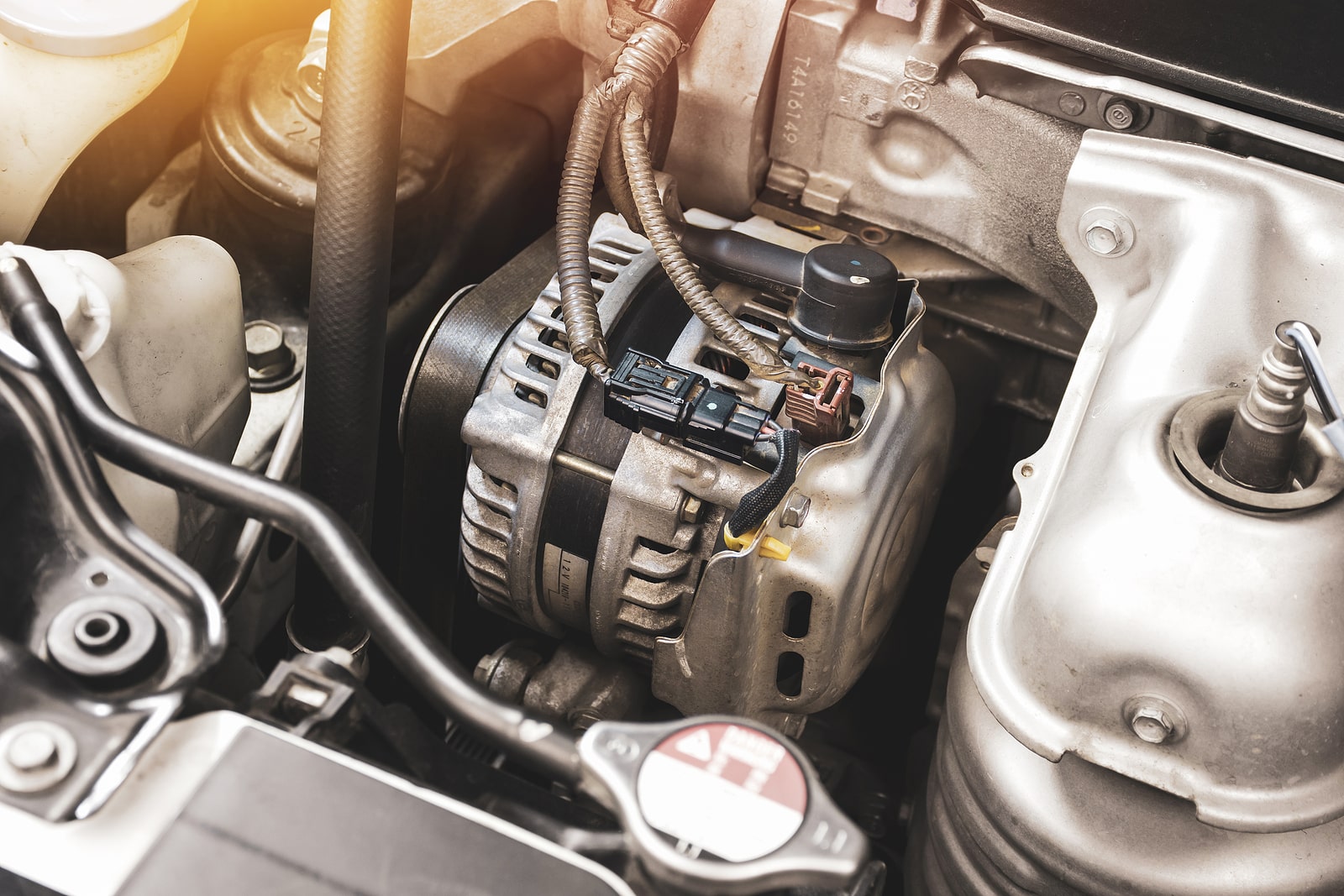 Closeup of a mounted alternator