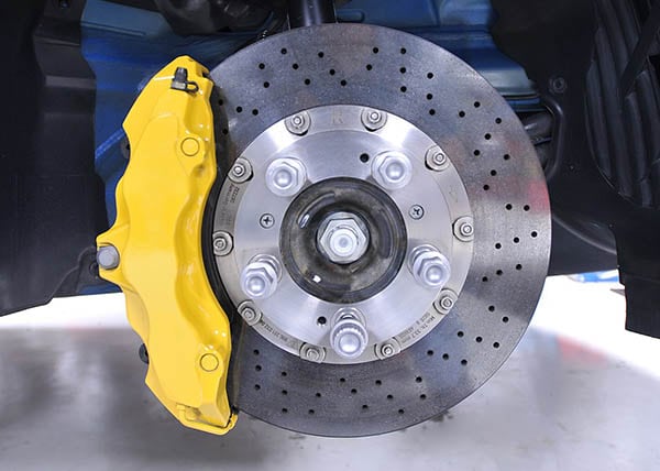 Closeup of brakes and rotors