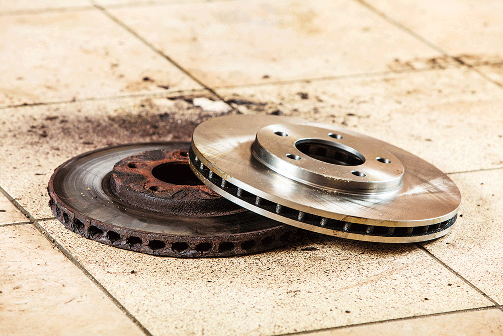 New and clean rotors on top of rusty rotors