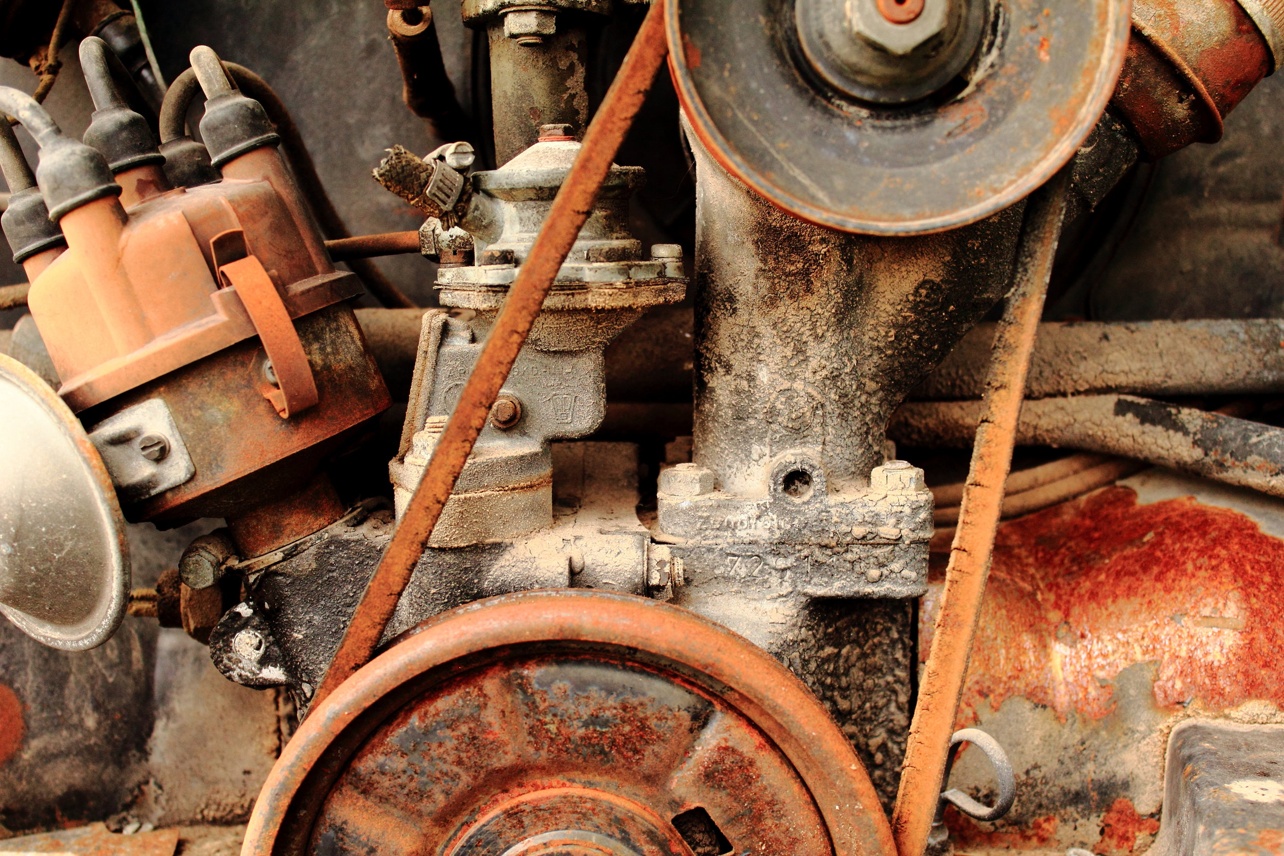Rusty engine parts