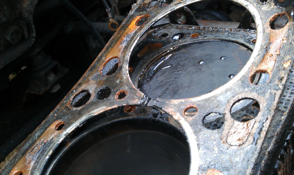 An engine's blown head gasket