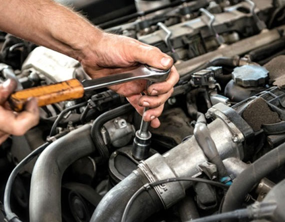 An engine being serviced