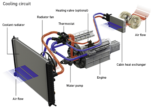 A diagram of a vehicle's radiator and cooling system