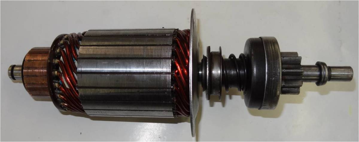 Picture of a starter motor, a starter solenoid, and a magnetic switch all together