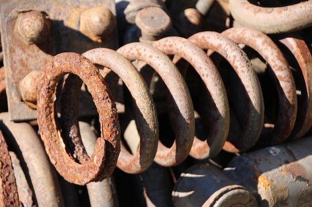 A closeup of the rust on suspension springs