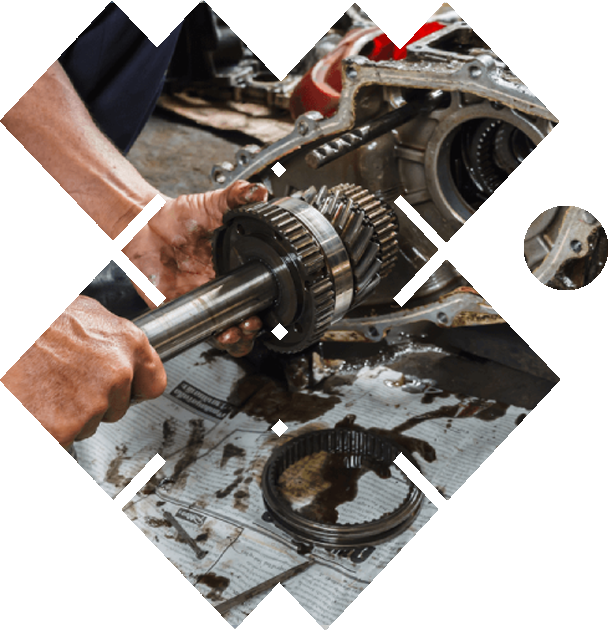 A transmission being serviced