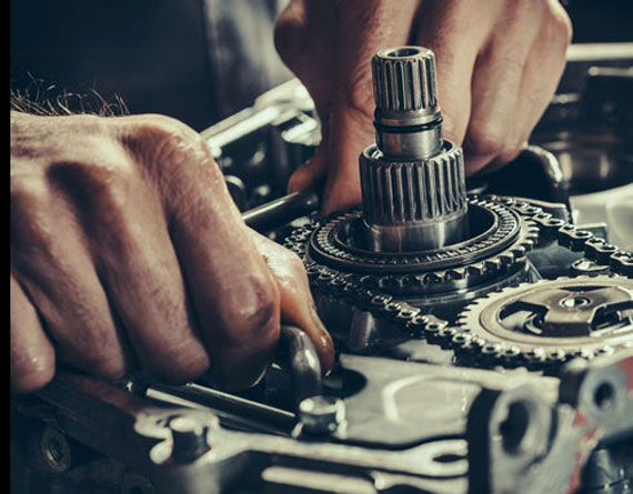 A transmission being serviced