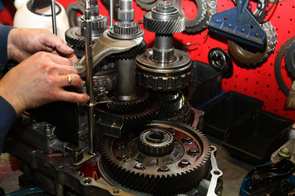 A transmission being repaired