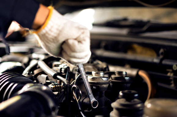 A vehicle being serviced