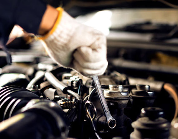 A vehicle being serviced