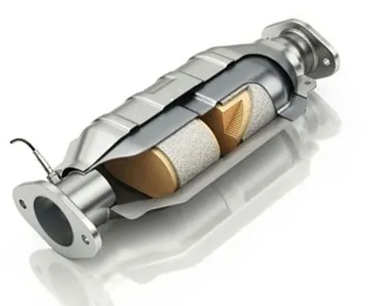 Catalytic converter on a vehicle exhaust system being examined for emissions repair